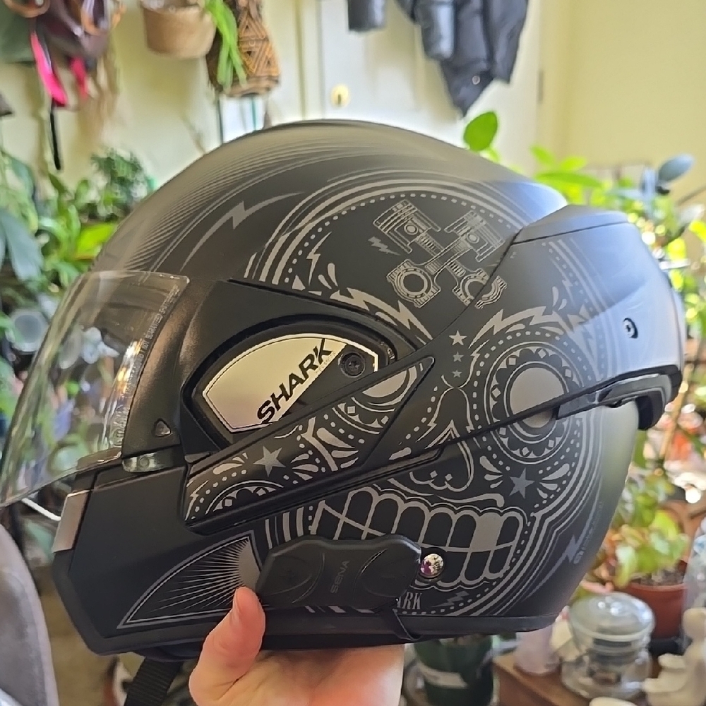 Black Motorcycle Helmet with Skull Design
